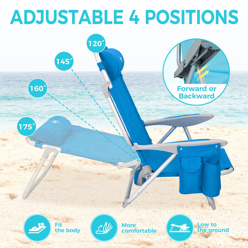 Load image into Gallery viewer, WEJOY Adjustable Beach Chair with Cup Holder and Padded Headrest
