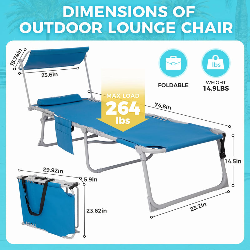 Load image into Gallery viewer, WEJOY Portable Outdoor Chaise Lounge – 5-Angle Reclining Beach Chair Blue
