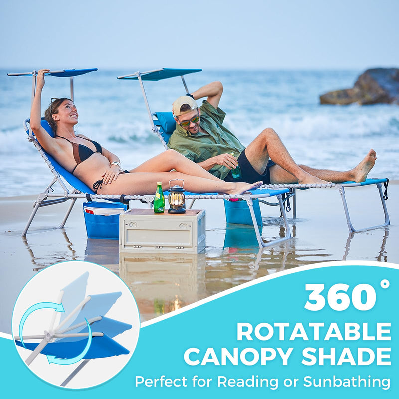 Load image into Gallery viewer, WEJOY Classic Portable Lounge Chair with Canopy Sun Shade Blue
