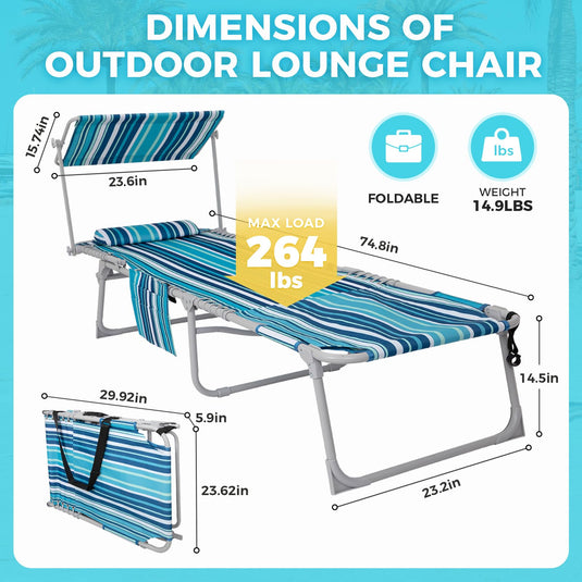WEJOY Premium Adjustable Beach Lounge Chair Sun Loungers 5 Adjustable Backrest Positions
