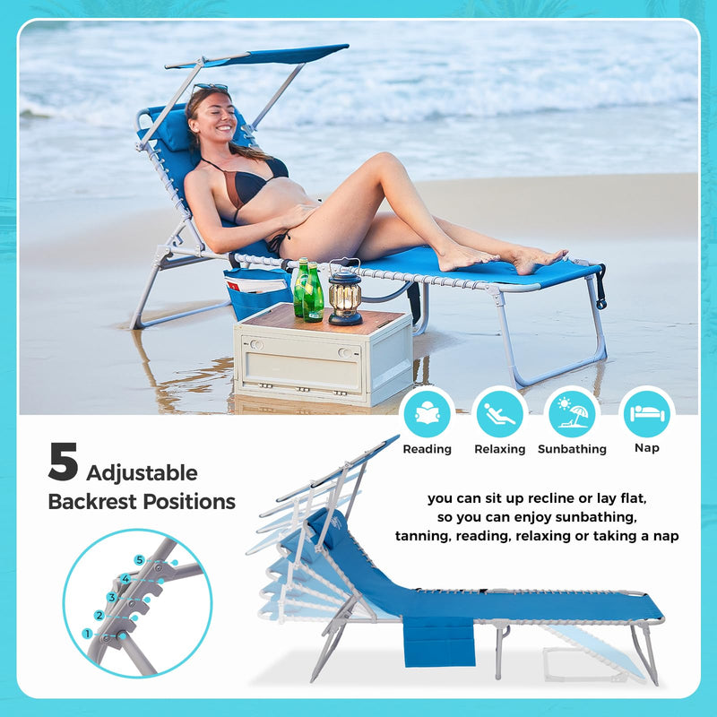 Load image into Gallery viewer, WEJOY Portable Outdoor Chaise Lounge – 5-Angle Reclining Beach Chair Blue Face Down Design Chair
