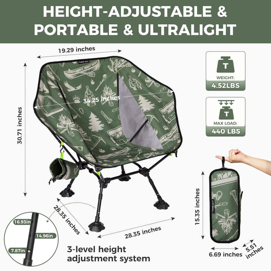 ATEPA Ultralight Backpacking Chair - 440lb Capacity, Compact Folding Camp Chair