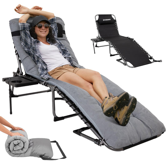 FUNDANGO Portable Camping Reclining Chair with Soft Pad & Side Table