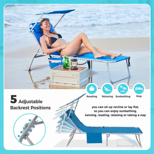 WEJOY Classic Portable Lounge Chair with Canopy Sun Shade