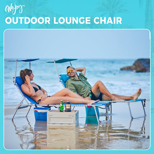 WEJOY Classic Portable Lounge Chair with Canopy Sun Shade Blue