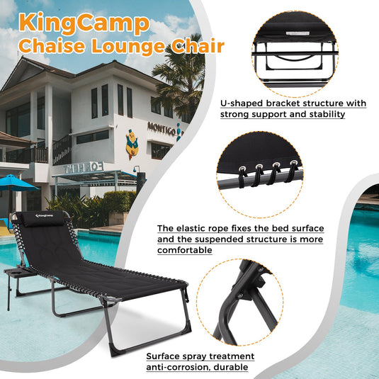 KingCamp Oversize Padded Folding Chaise Lounge Chair Set of 2