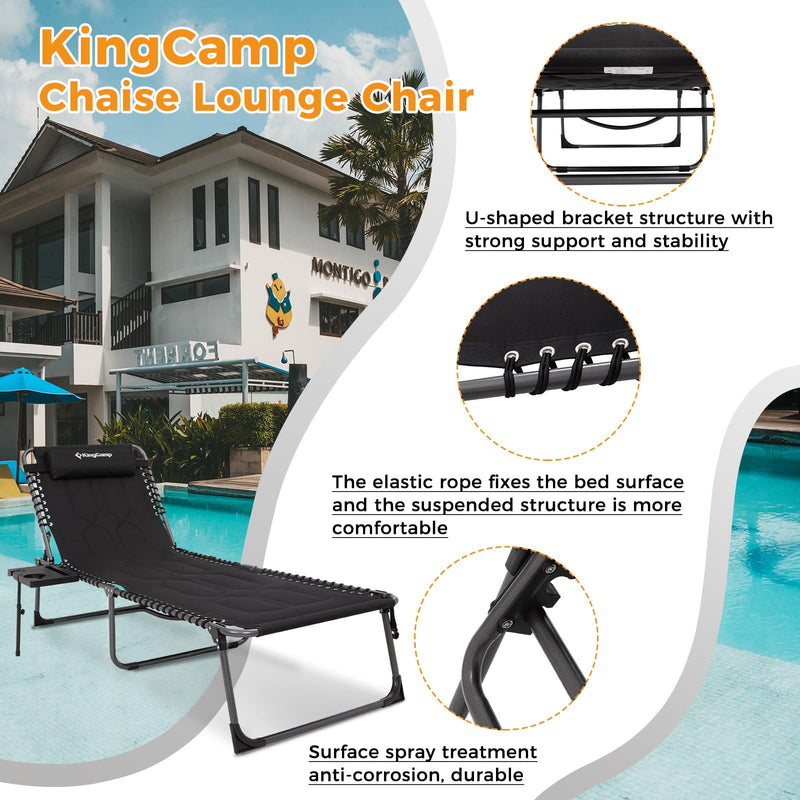 Load image into Gallery viewer, KingCamp Oversize Padded Folding Chaise Lounge Chair with Pillow &amp; Side Table

