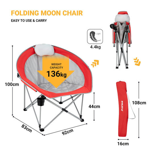 WEJOY Moon Chair XL Camping Chair for Adults with Padded Pillow, Cup Holder