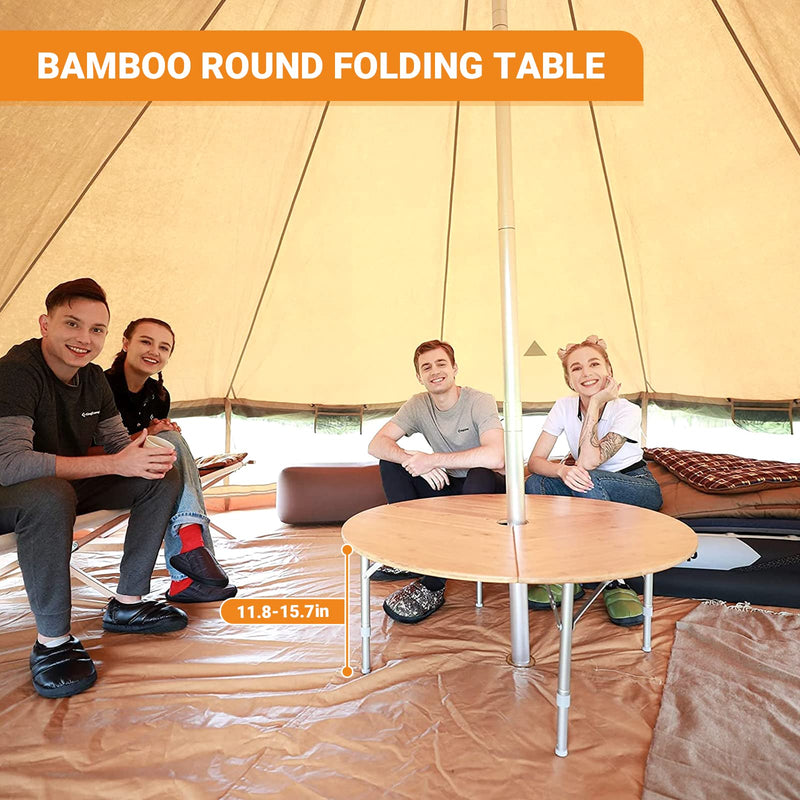 Load image into Gallery viewer, KingCamp Round 3-Folding Bamboo Table
