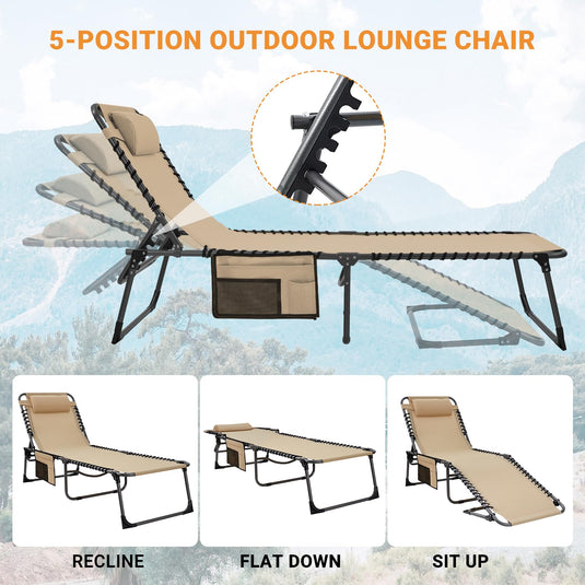 KingCamp 5-Position Portable Heavy-Duty Camping Reclining Lounge Chair with Pillow