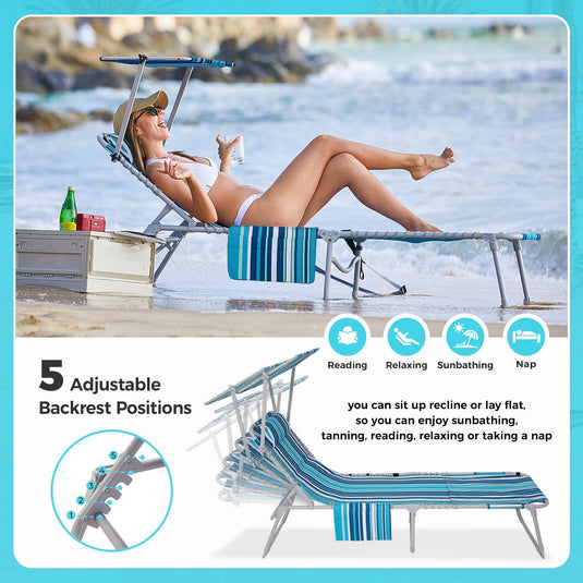 WEJOY Premium Adjustable Beach Lounge Chair Sun Loungers 5 Adjustable Backrest Positions