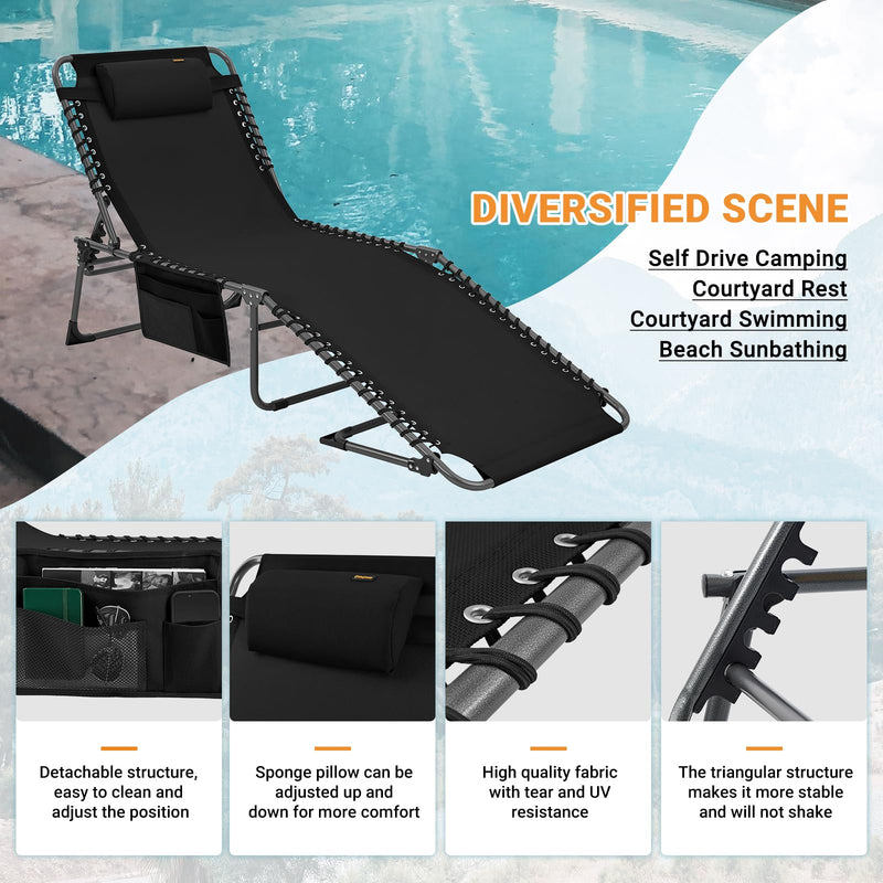 Load image into Gallery viewer, KingCamp 5-Position Portable Heavy-Duty Camping Reclining Lounge Chair with Pillow

