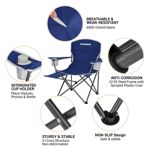 FUNDANGO Arm Chiar Plus Spacious Armchair Folding Camping Chair Strong and Stable