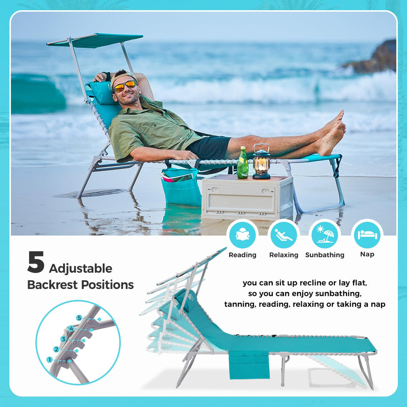 Load image into Gallery viewer, WEJOY Classic Portable Lounge Chair with Canopy Sun Shade
