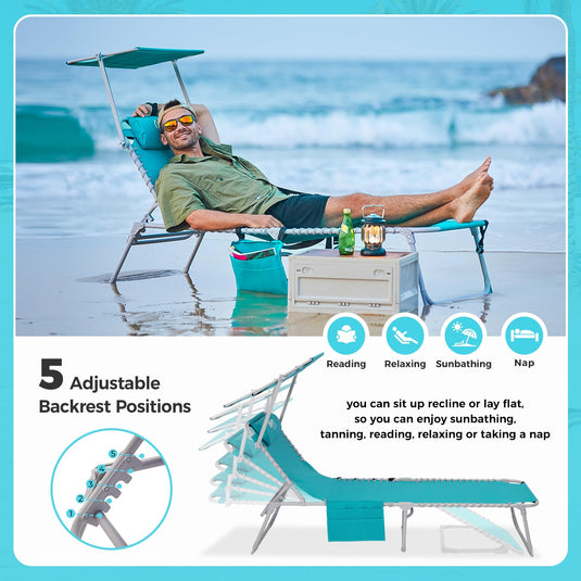 WEJOY Classic Portable Lounge Chair with Canopy Sun Shade