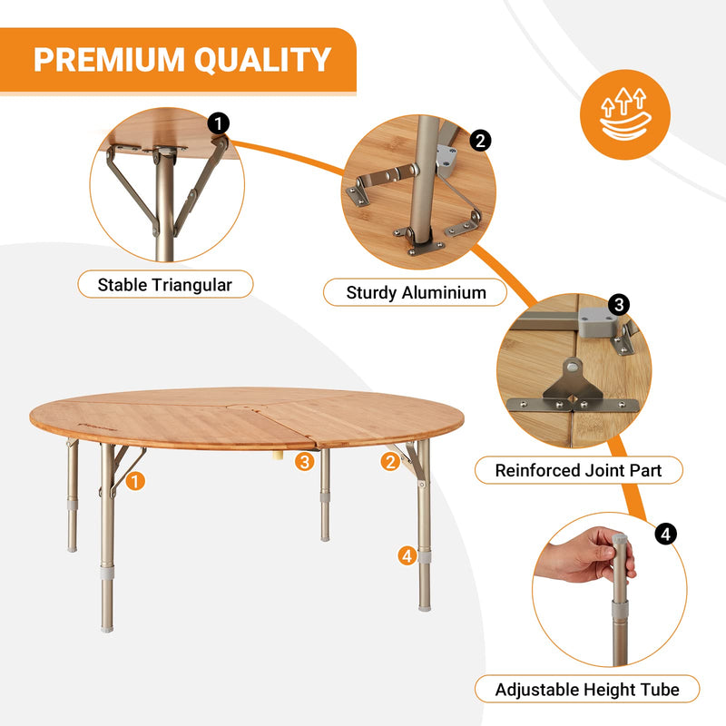 Load image into Gallery viewer, KingCamp Round 3-Folding Bamboo Table
