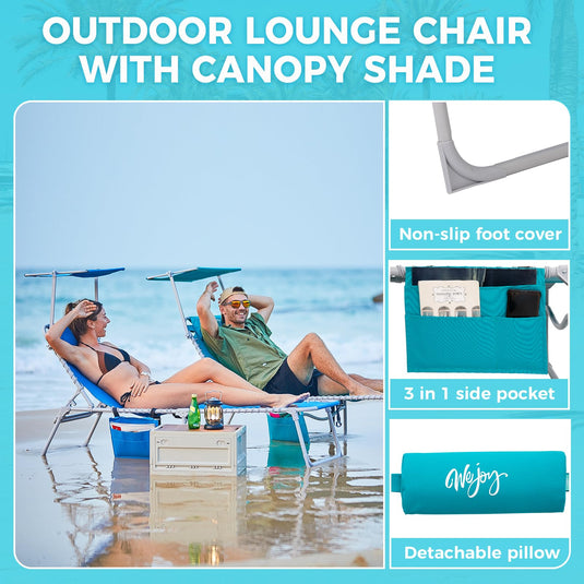 WEJOY Classic Portable Lounge Chair with Canopy Sun Shade