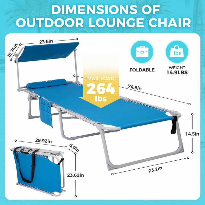 Load image into Gallery viewer, WEJOY Classic Portable Lounge Chair with Canopy Sun Shade Blue
