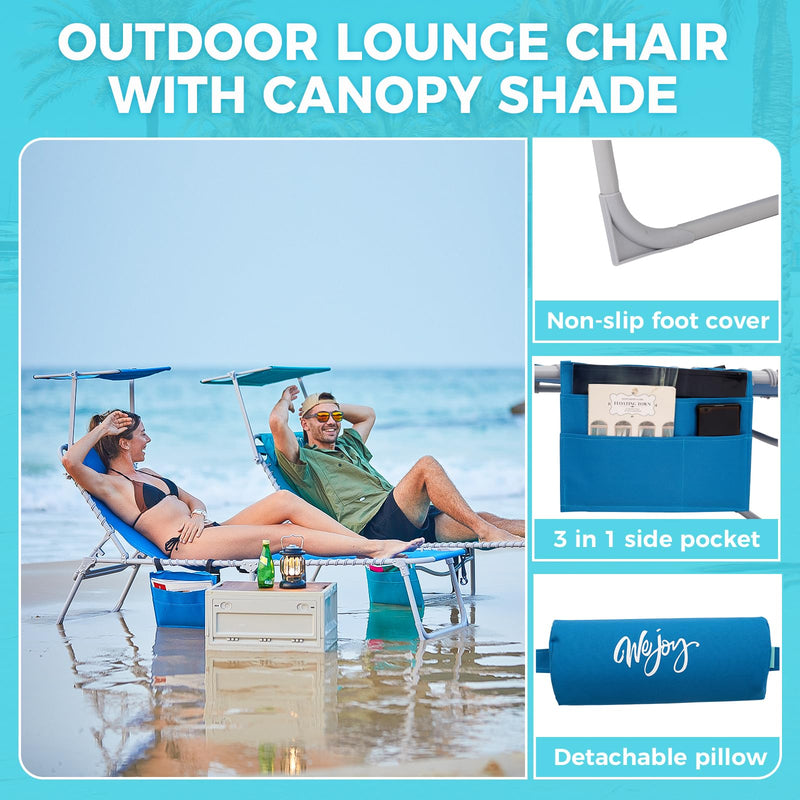 Load image into Gallery viewer, WEJOY Classic Portable Lounge Chair with Canopy Sun Shade Blue
