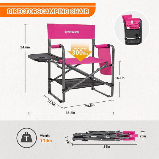 KingCamp Padded Outdoor Folding Director Chair with Side Table