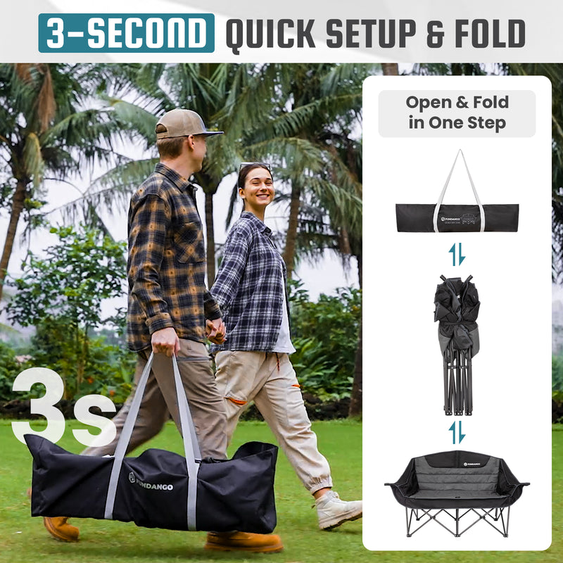 Load image into Gallery viewer, FUNDANGO Horizon Bliss P2 Double Folding Camping Loveseat | 2-Person Padded Outdoor Couch with Cup Holders Heavy Duty 880lb Capacity
