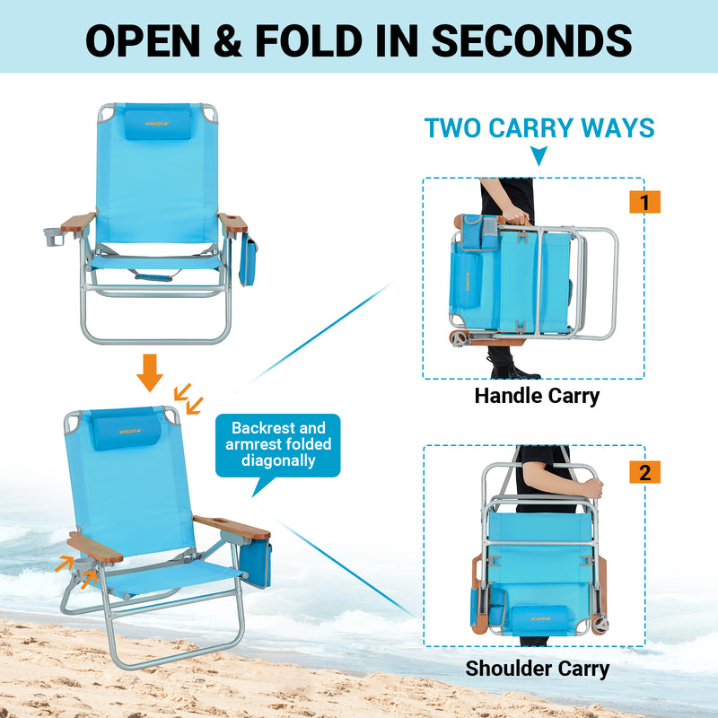 Load image into Gallery viewer, WEJOY Oversized Reclining 4 Positions Beach Chair Low Seat with Wooden Armrest
