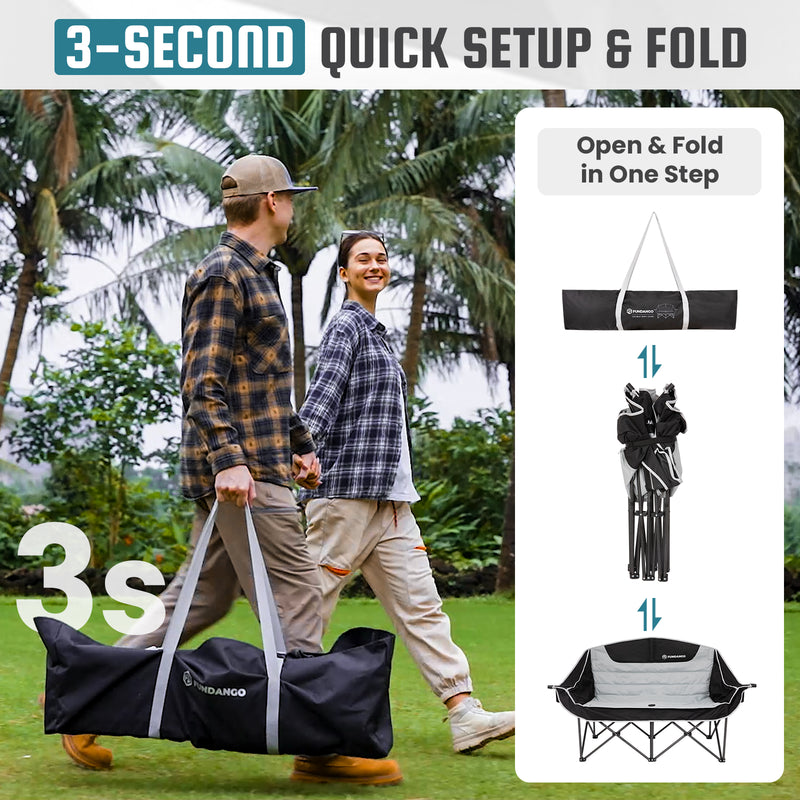 Load image into Gallery viewer, FUNDANGO Horizon Bliss P2 Double Folding Camping Loveseat | 2-Person Padded Outdoor Couch with Cup Holders Heavy Duty 880lb Capacity
