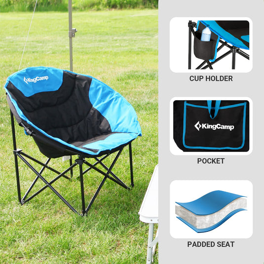 KingCamp Moon Camping Chair Oversized Padded Round Saucer Chairs with Cup Holder