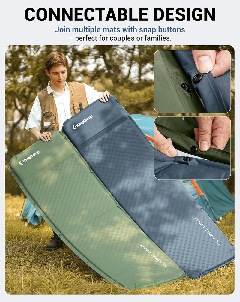 Load image into Gallery viewer, KingCamp Classic Light Self-Inflating Sleeping Pad – 2in Thick, Built-in Pillow, Compact for Backpacking &amp; Camping
