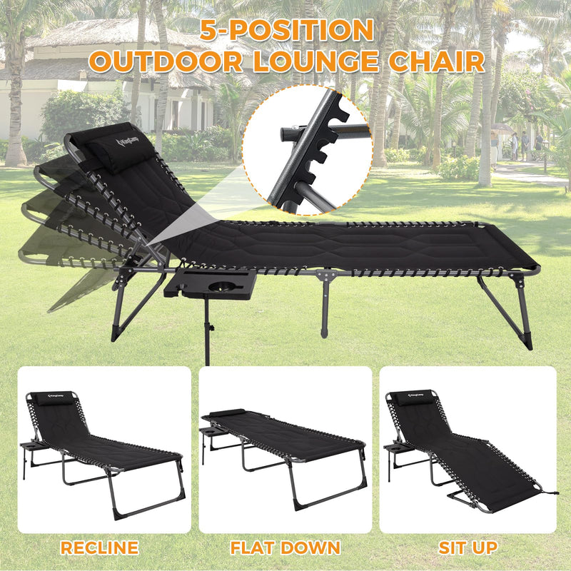 Load image into Gallery viewer, KingCamp Oversize Padded Folding Chaise Lounge Chair with Pillow &amp; Side Table
