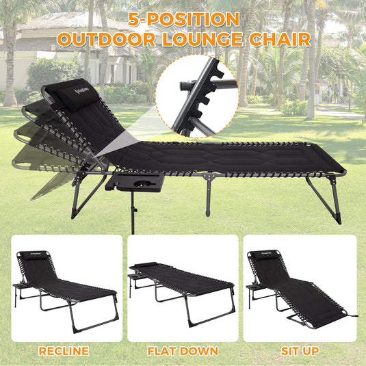 KingCamp Oversize Padded Folding Chaise Lounge Chair with Pillow & Side Table