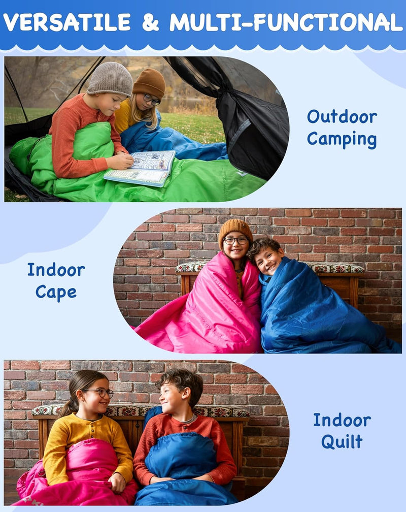 Load image into Gallery viewer, KingCamp Kids Mummy Sleeping Bag - 3-Season Warm &amp; Snug Fit for Camping, Ages 8-12 (up to 4'7" Tall) Blue
