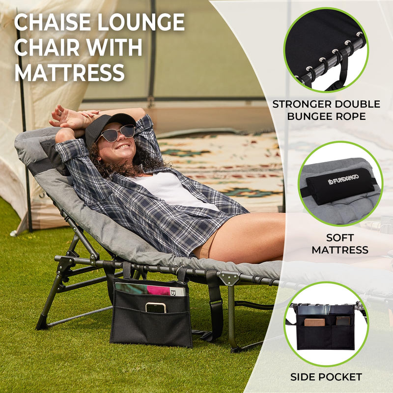 Load image into Gallery viewer, FUNDANGO Portable Camping Reclining Chair with Soft Pad &amp; Side Table
