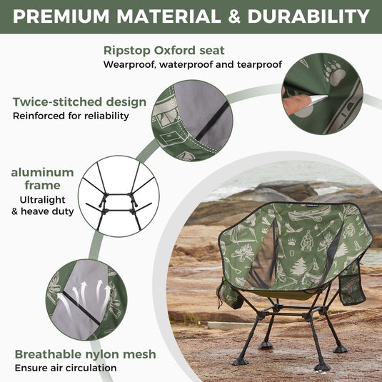ATEPA Ultralight Backpacking Chair - 440lb Capacity, Compact Folding Camp Chair