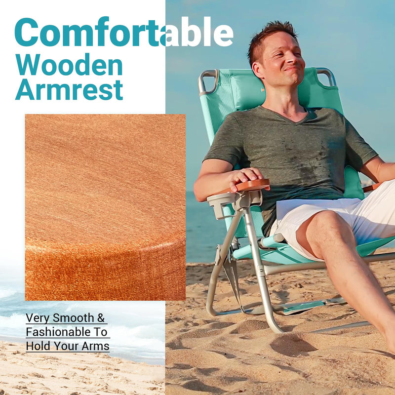 Load image into Gallery viewer, WEJOY Oversized Reclining 4 Positions Beach Chair with Wooden Armrest
