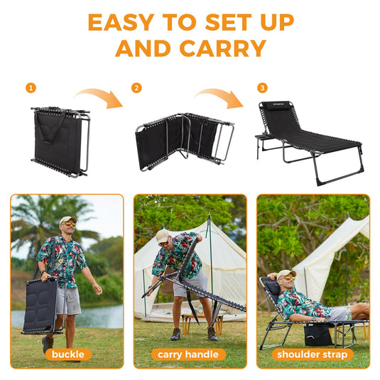 KingCamp Oversize Padded Folding Chaise Lounge Chair Set of 2 Easy to Set Up and Carry