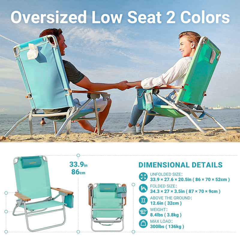 Load image into Gallery viewer, WEJOY Oversized Reclining 4 Positions Beach Chair Low Seat

