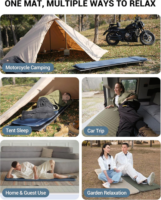 KingCamp Classic Light Self-Inflating Sleeping Pad – 2in Thick, Built-in Pillow, Compact for Backpacking & Camping