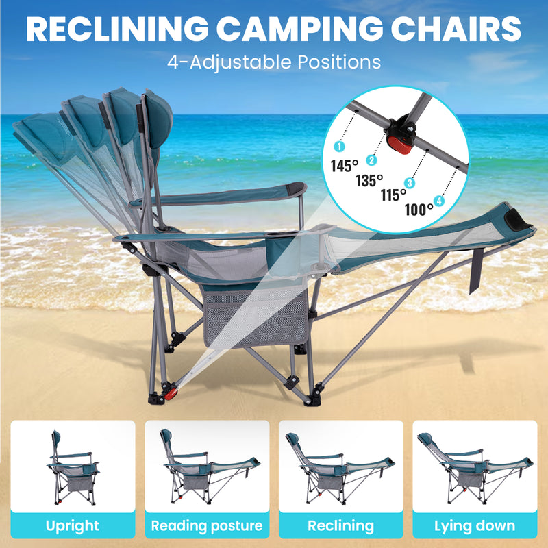Load image into Gallery viewer, FUNDANGO 2-in-1 Reclining Camping Chair with Removable Footrest | 4-Position Adjustable Backrest Folding Lounge Chair

