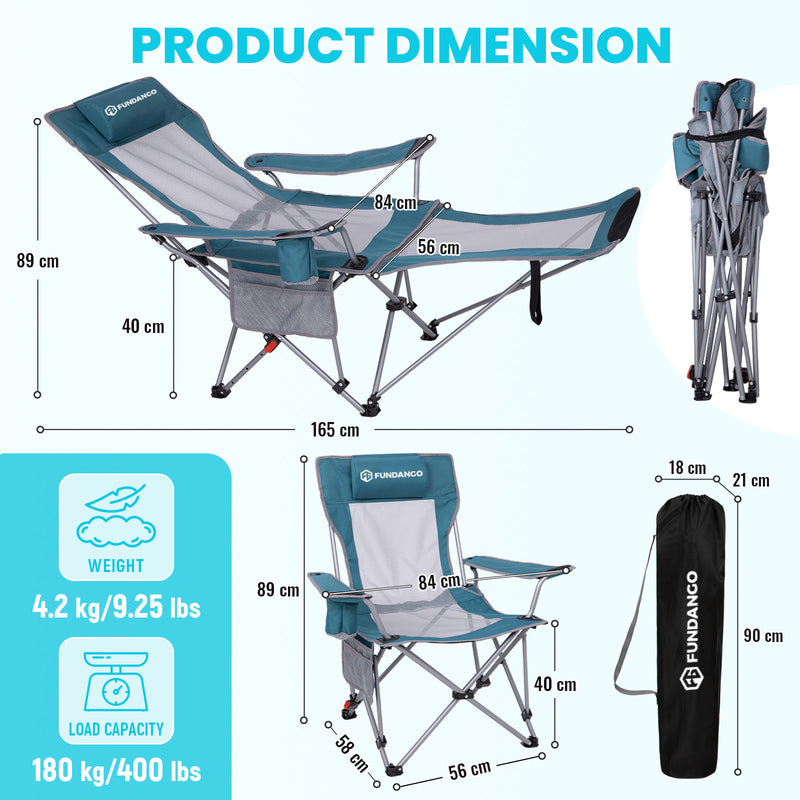 Load image into Gallery viewer, FUNDANGO 2-in-1 Reclining Camping Chair with Removable Footrest | 4-Position Adjustable Backrest Folding Lounge Chair
