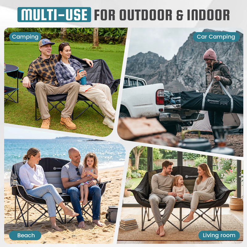 Load image into Gallery viewer, FUNDANGO Horizon Bliss P2 Double Folding Camping Loveseat | 2-Person Padded Outdoor Couch with Cup Holders Heavy Duty 880lb Capacity
