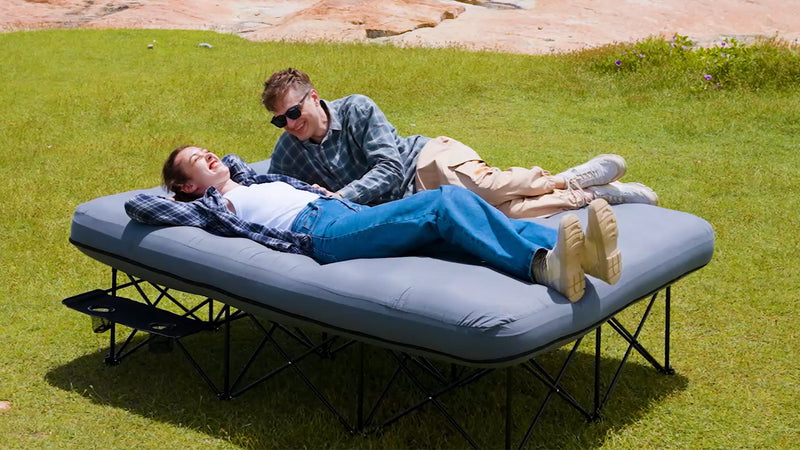 Load image into Gallery viewer, FUNDANGO Queen Camping Cot with Detachable Air Mattress - 2-Person Portable Outdoor Bed with Electric Pump
