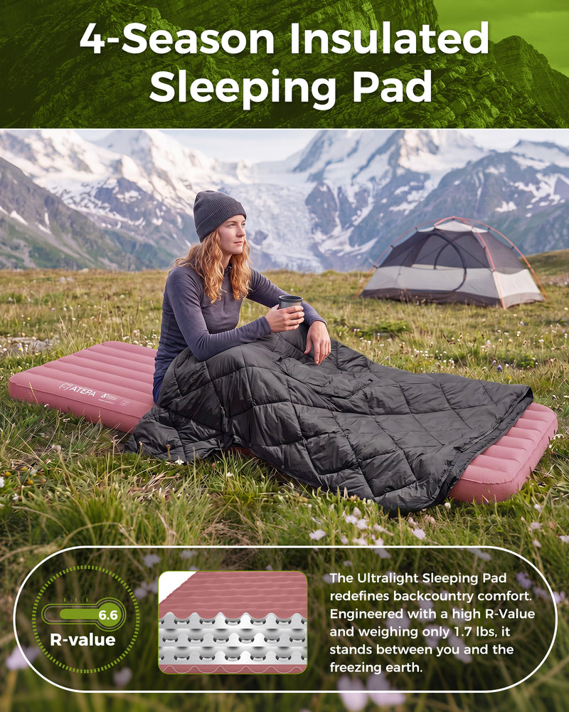 Load image into Gallery viewer, ATEPA Ultralight Insulated Inflatable Sleeping Pad R Value 6.6 Pink

