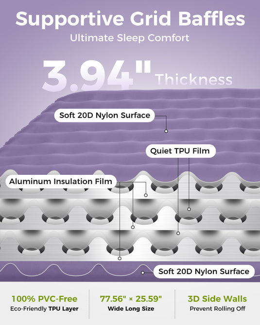 ATEPA Ultralight Insulated Inflatable Sleeping Pad R Value 6.6 Purple