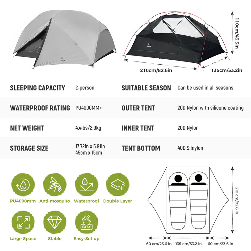 Load image into Gallery viewer, ATEPA Voyage LT 2 Backpacking Tent + Cook'n'Escape Titanium Cookset – Ultralight Camping Bundle for Two
