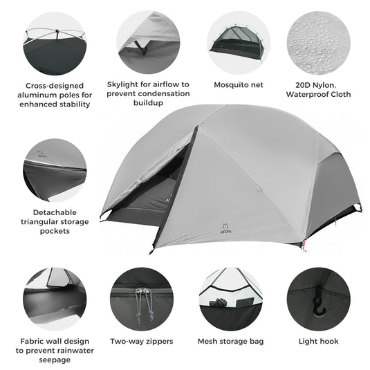 ATEPA Voyage LT 2 Backpacking Tent + Cook'n'Escape Titanium Cookset – Ultralight Camping Bundle for Two