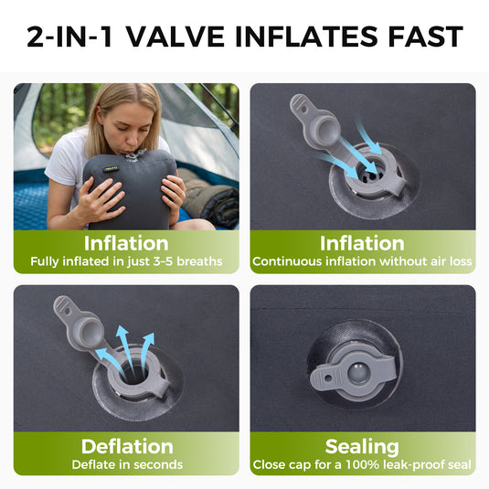 ATEPA Flex 10 Inflatable Camping Pillow, Hybrid Foam-Air Backpacking Pillow with 2-IN-1 VALVE INFLATES FAST