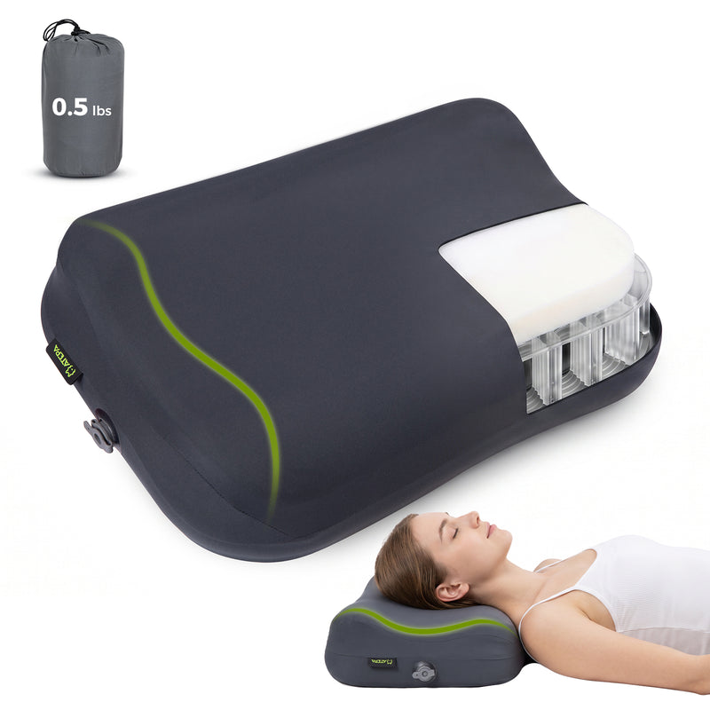 Laden Sie das Bild in Galerie -Viewer, ATEPA Flex 10 Inflatable Camping Pillow, Hybrid Foam-Air Backpacking Pillow with Adjustable Height, Ergonomic Neck Support &amp; Washable Cover, Ultralight 8.1 oz
