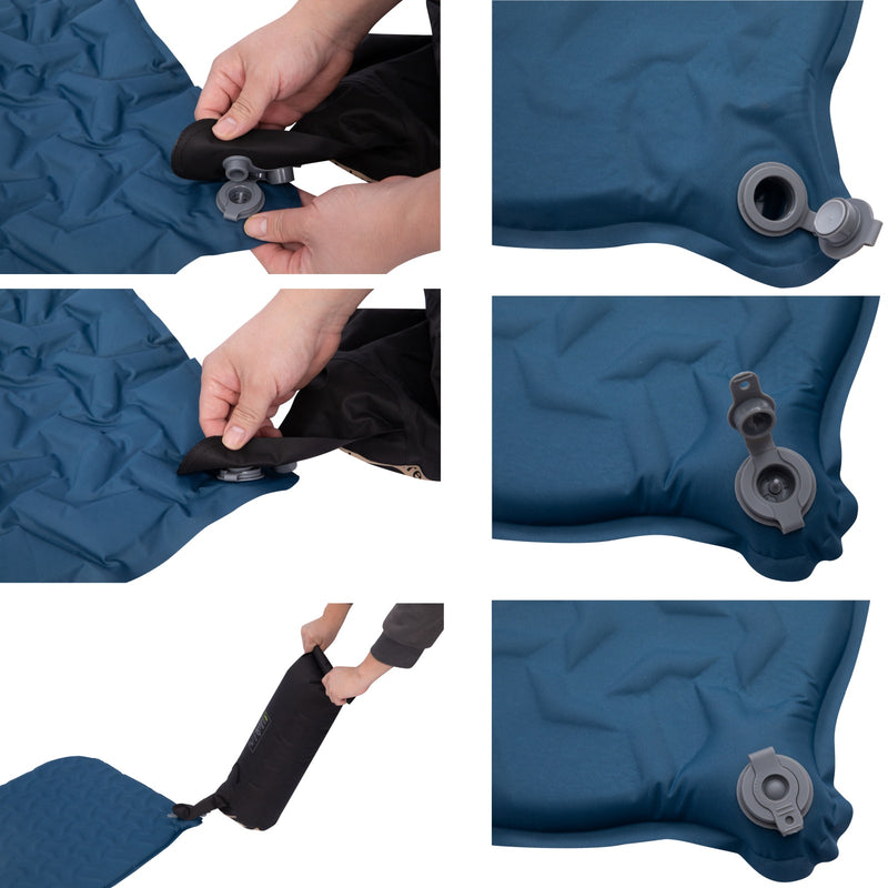 Cargue la imagen en el visor de la galería, ATEPA HybridLoft 3 Ultralight Self‑Inflating Sleeping Pad Blue – 4‑Side Compression, 3‑Season Compact Mat
