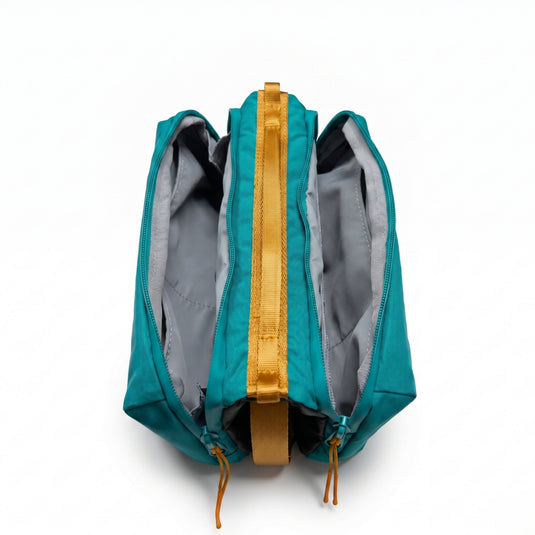 ATEPA Rugged Mini Trail Sling Bag, 210D Ripstop Nylon Crossbody Pouch with Rope Strap, Dual Compartments & Bungee Storage Alpine Teal